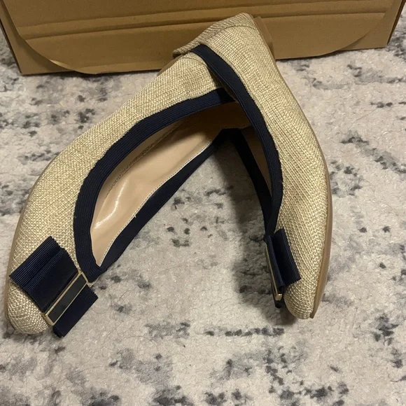 Banana Republic 8 Jute Woven Linen Ballet Flats Navy Blue bow EUC - Picture 5 of 8